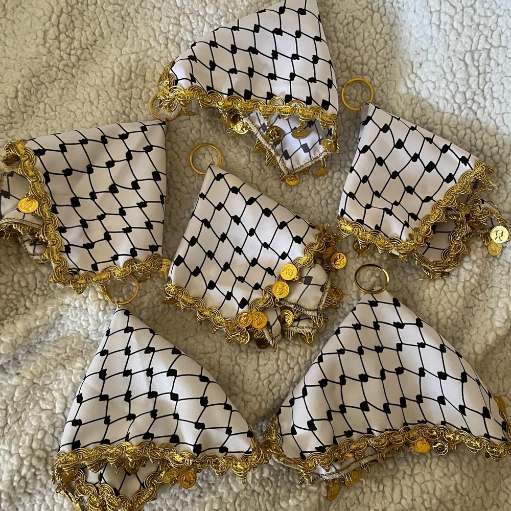 Elegant White and Black/kuffeya Palestine Patterned Handkerchiefs With Hoops